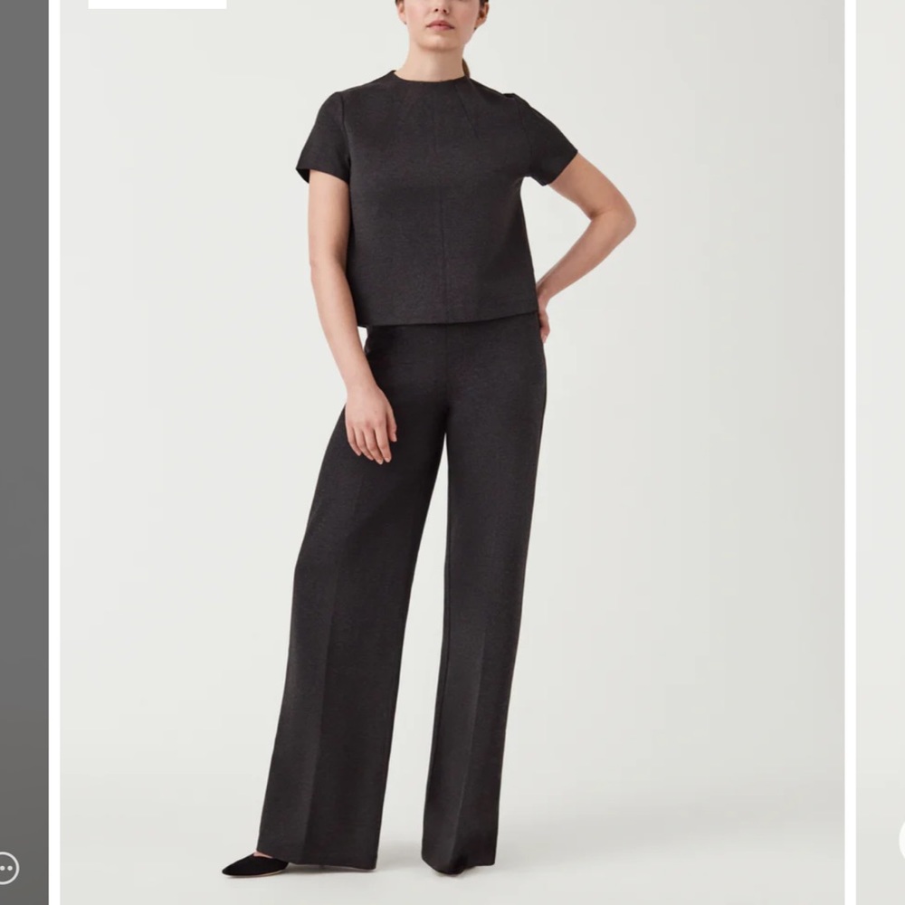 SPANX Wide Leg Perfect Pant in Charcoal Heather, Size Small